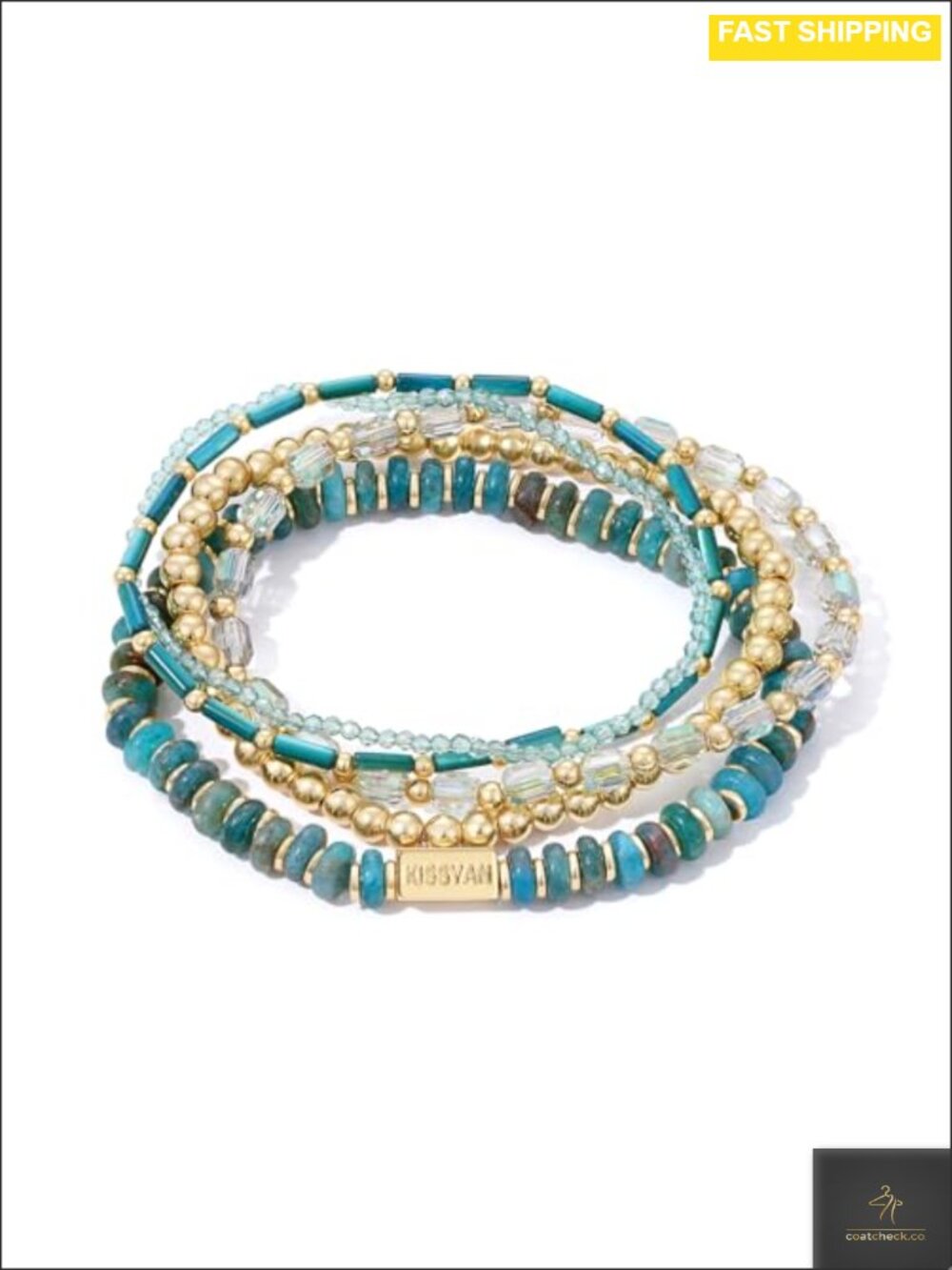 5pc Natural Stone Beaded Bracelet Set 14K Gold Plated Stackable